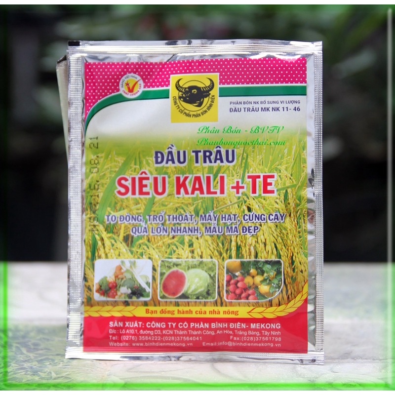 Phân Bón Đầu Trâu Siêu Kali +Te Nở Hoa Đồng Loạt,Đậm Màu Lâu Tàn ,Hiệu Đầu Trâu,gói 25gru