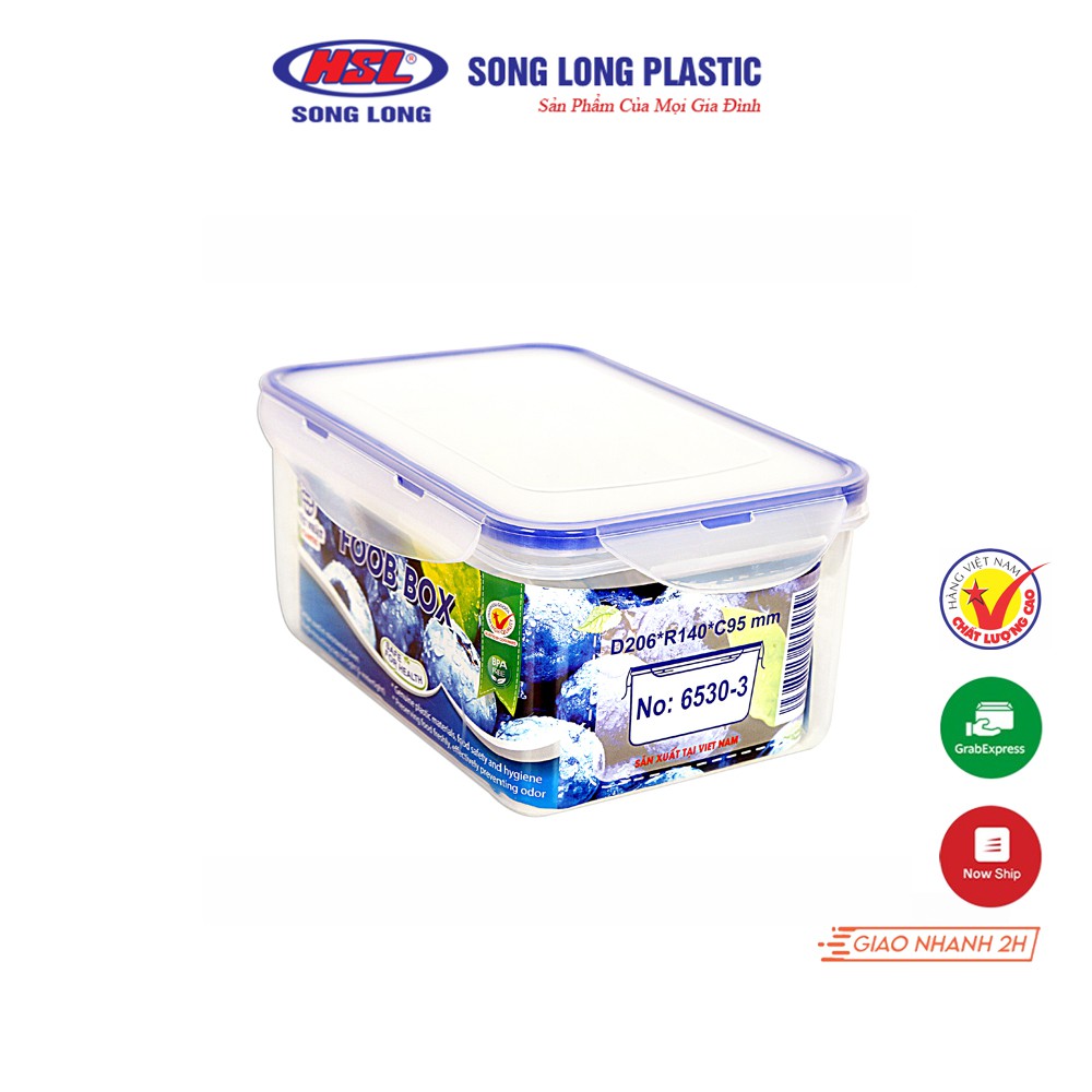 Hộp đựng thực phẩm 1220ml, 850ml, 450ml, 300ml Song Long Plastic Four Lock nhựa có nắp đậy ( 6532:3-2-1-6530-1)