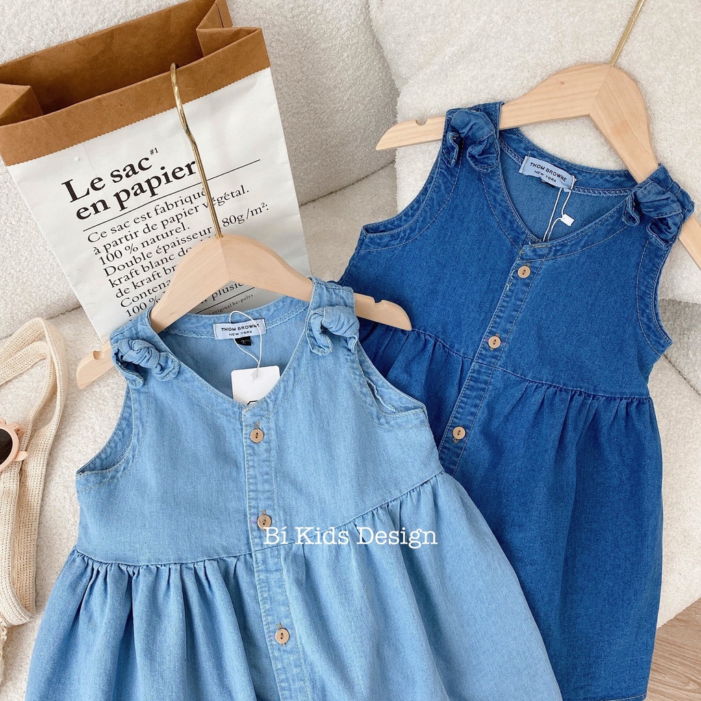 Váy bò demi mềm mại chi tiết nơ đính tay cho bé gái 1 2 3 4 5 6 7 thời trang trẻ em mùa hè Bí Kids