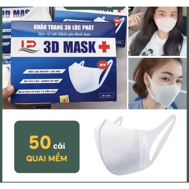 Khẩu trang 3D mềm mại không đau tai hộp 50 chiếc siêu rẻ