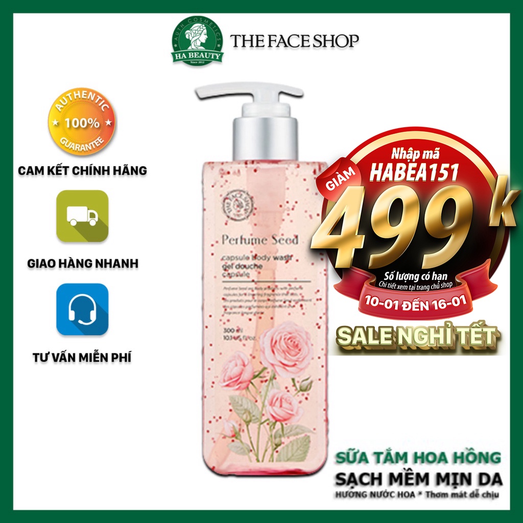 Sữa tắm dưỡng ẩm tốt trắng da thơm hương nước hoa hồng lưu hương lâu The Face Shop Perfume Seed Capsule Body Wash 300ml