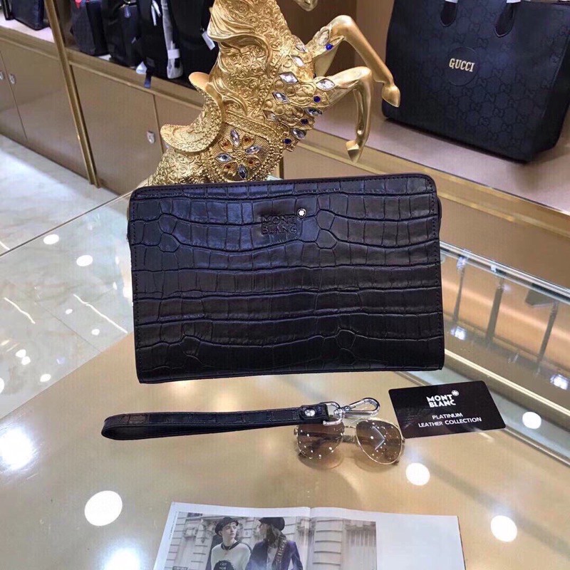 ví, bóp dài, clutch Mont Blanc da thật cao cấp thiết kế vân cá sấu sang trọng qúy phái