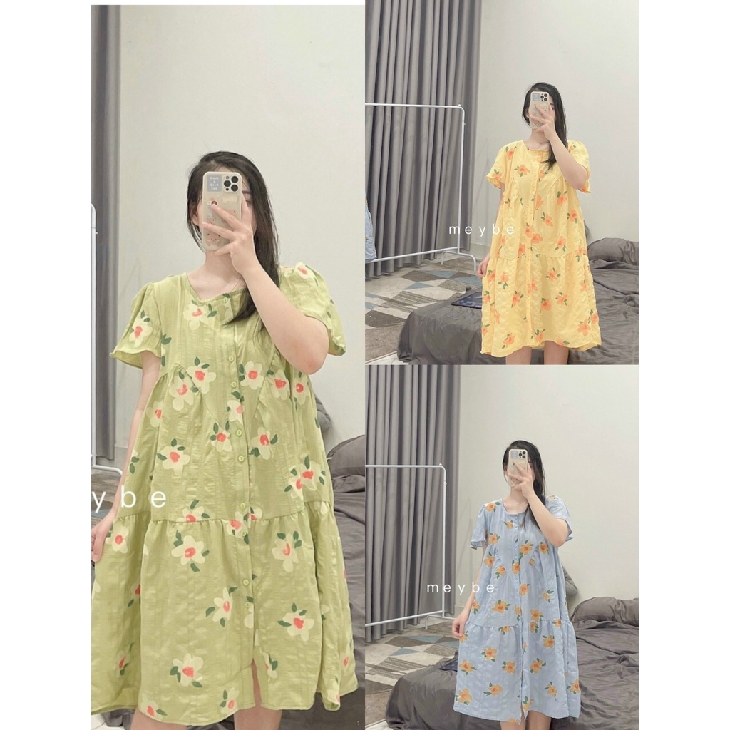 Đầm bầu sơ mi hoa nhí vintage tiểu thư váy bầu dáng dài sơ mi sang chảnh