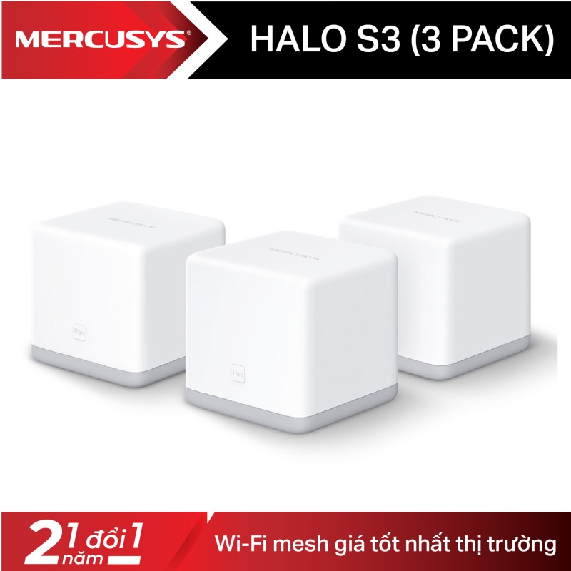 Hệ thống wifi mesh Halo S3 (3-pack) Mercusys cho gia đình cho độ phủ wifi tuyệt vời mesh wifi bảo hành 24 tháng VDS shop