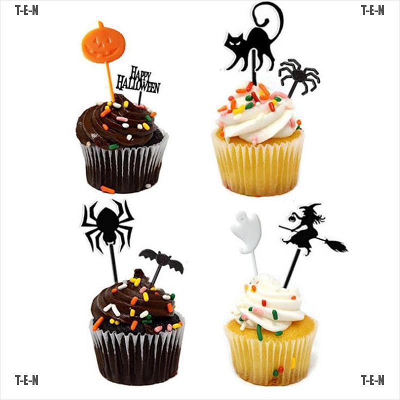 Set 8 Que Cắm Trang Trí Bánh Kem Hình Chữ T Cho Dịp Halloween