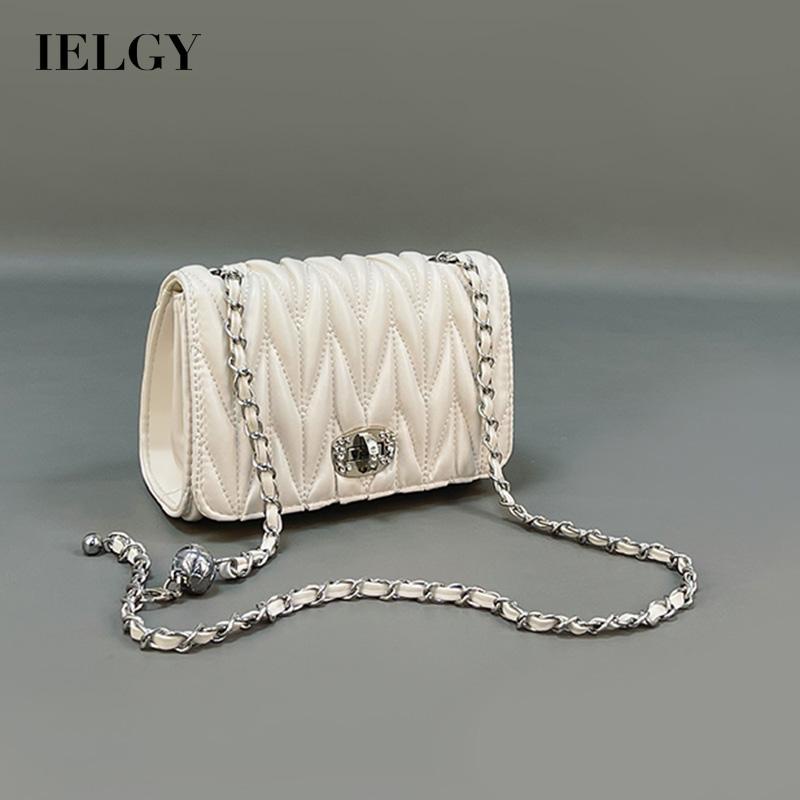 Túi xách IELGY màu trắng đính đá phối dây xích phong cách thời trang
