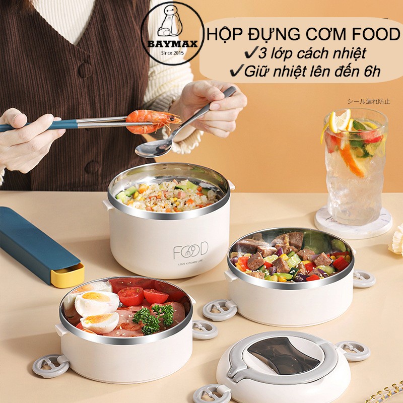 Cặp lồng cơm / Hộp đựng cơm nhiều tầng giữ nhiệt FOOD cao cấp làm từ nhựa PP và inox 304 an toàn sức khoẻ