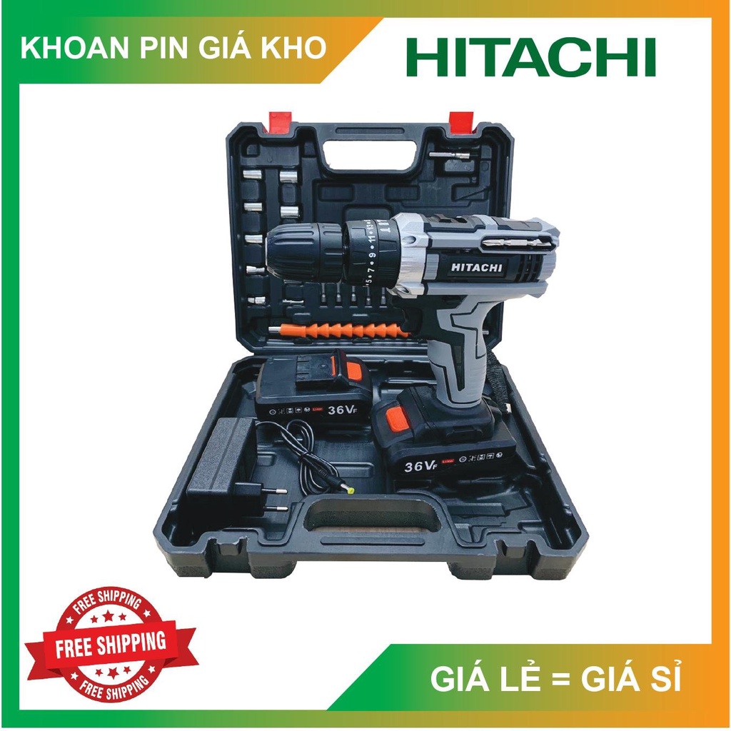 Máy Khoan Pin HITACHI 36V 3 Chức Năng, Khoan Pin Bắt Vít Kèm Bộ Phụ Kiện 24 Món, Hàng Chất Lượng Cao