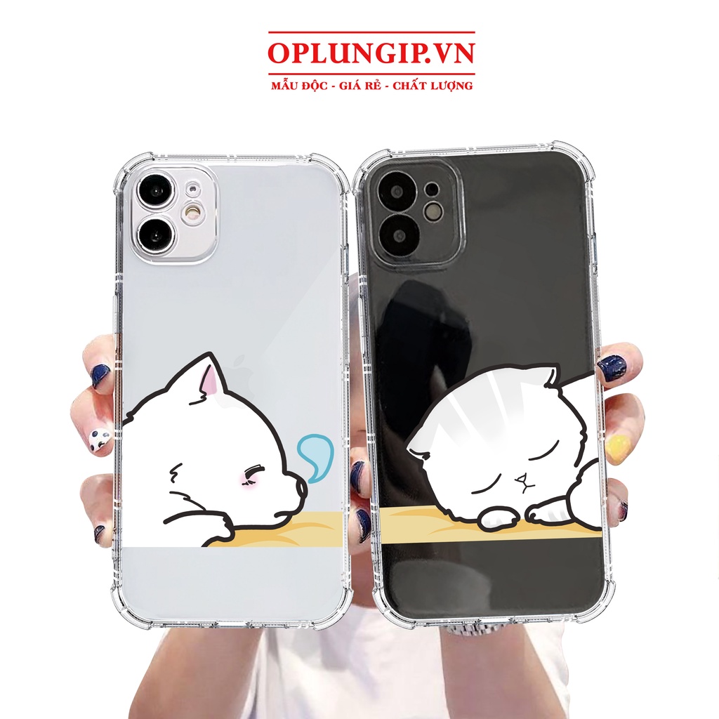 Ốp chống sốc iph one viền vuông trong suốt thú cưng ngủ say cho 14 13 pro max 11 12 promax mini 6 6s 7 8 plus x xr xs