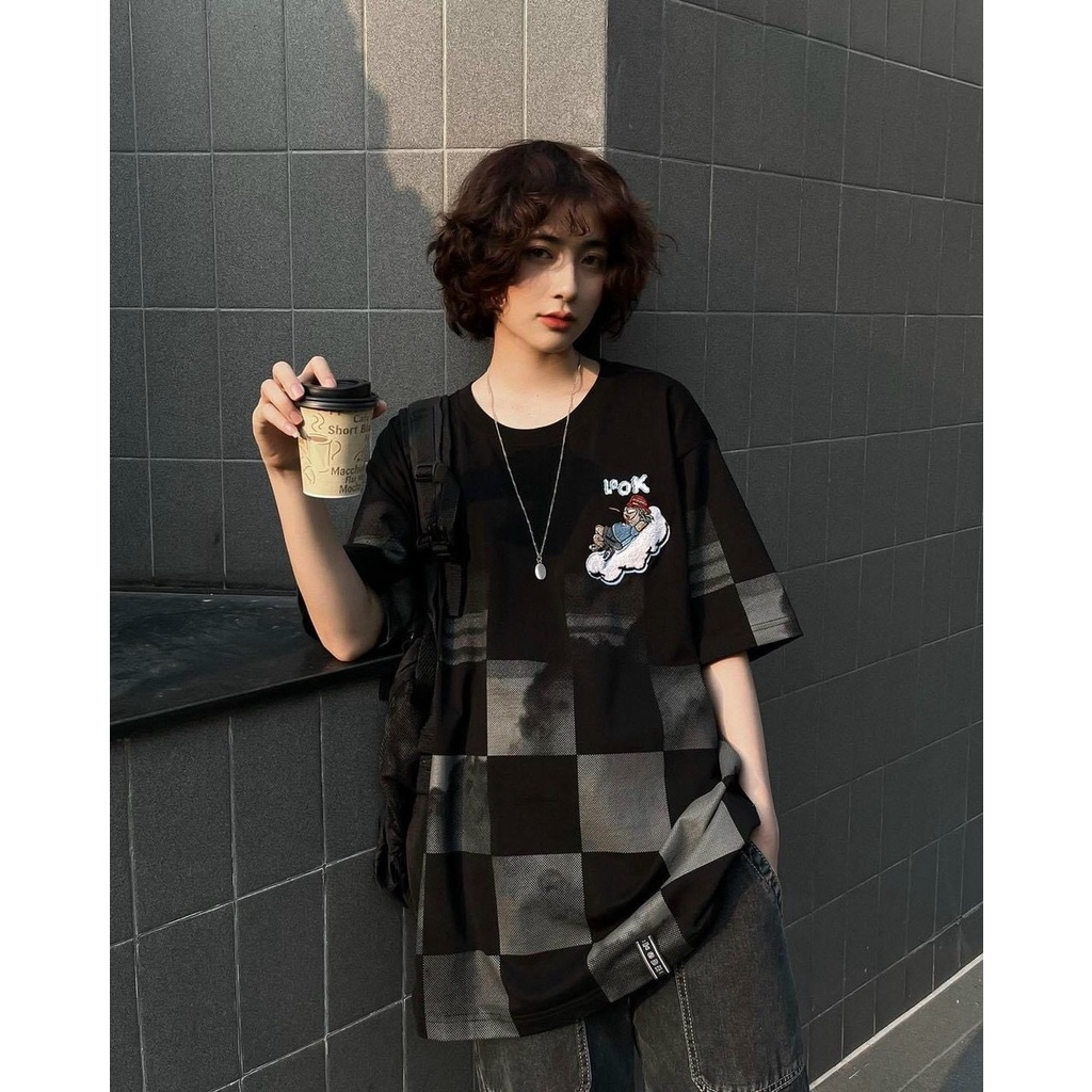 Áo Thun from rộng IN Loang ô Vuông Unisex Áo phông KL Unisex