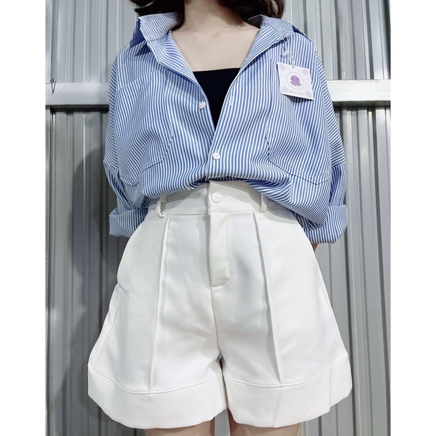 Set áo sơ mi sọc kèm quần short có size