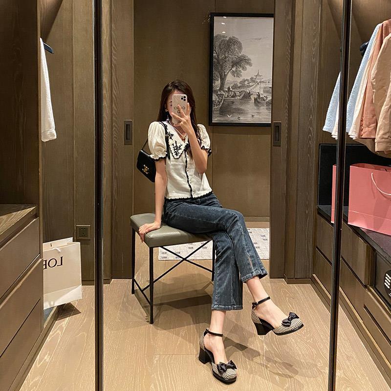 (MớI) Giày Cao GóT Hở NgóN ĐíNh Nơ Xinh XắN