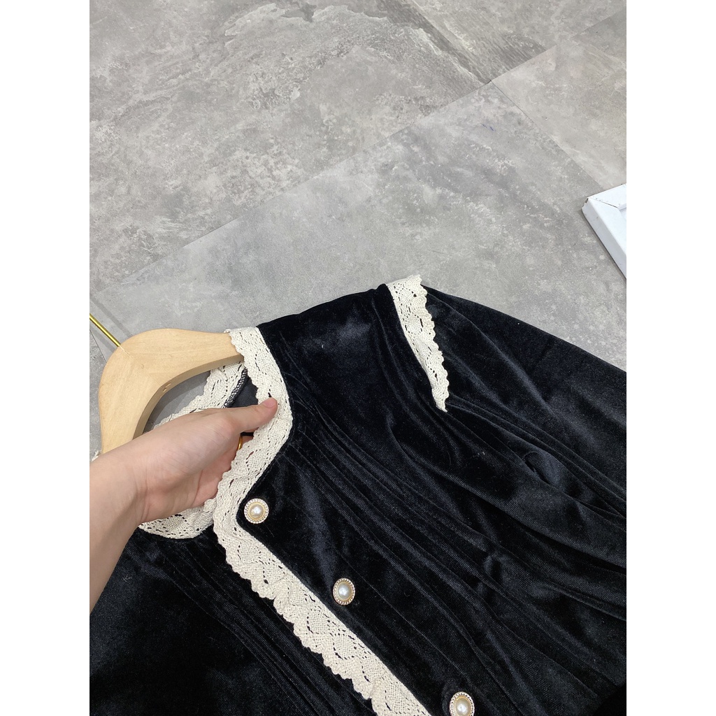 Áo nhung tiểu thư viền ren phối khuy ngọc- ROSE STORE | BigBuy360 - bigbuy360.vn