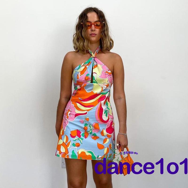 Đầm yếm không tay in họa tiết hoa phong cách thời trang mùa hè quyến rũ dành cho nữ