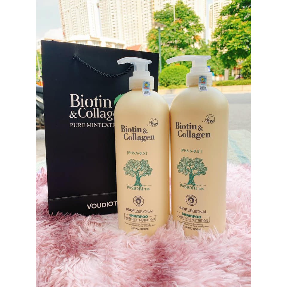 Cặp Dầu Gội Xả Biotin Collagen Trắng  Giảm Rụng Tóc,Phục Hồi Tóc Khô Xơ, Hư Tổn