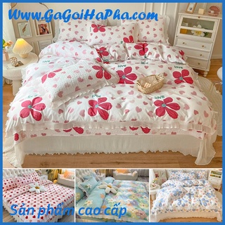 Bộ chăn ga gối Cotton cao cấp trần phủ phối ren, bộ ga giường cotton loại 1 xịn xò