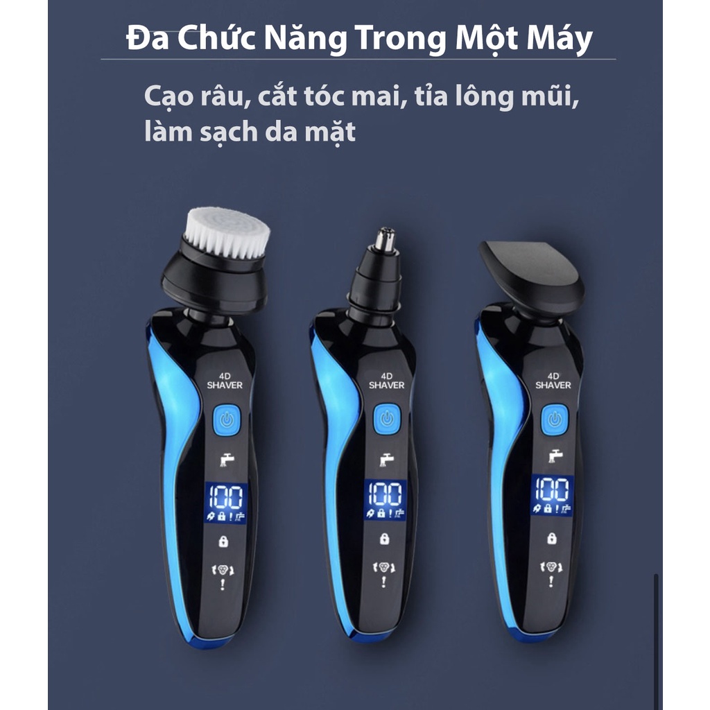 Máy Cạo Râu Shaver 4D, Máy Cạo Râu Nam Khô Đa Năng 4 Trong 1 Màn Hình Hiển Thị - Chống nước IPX7