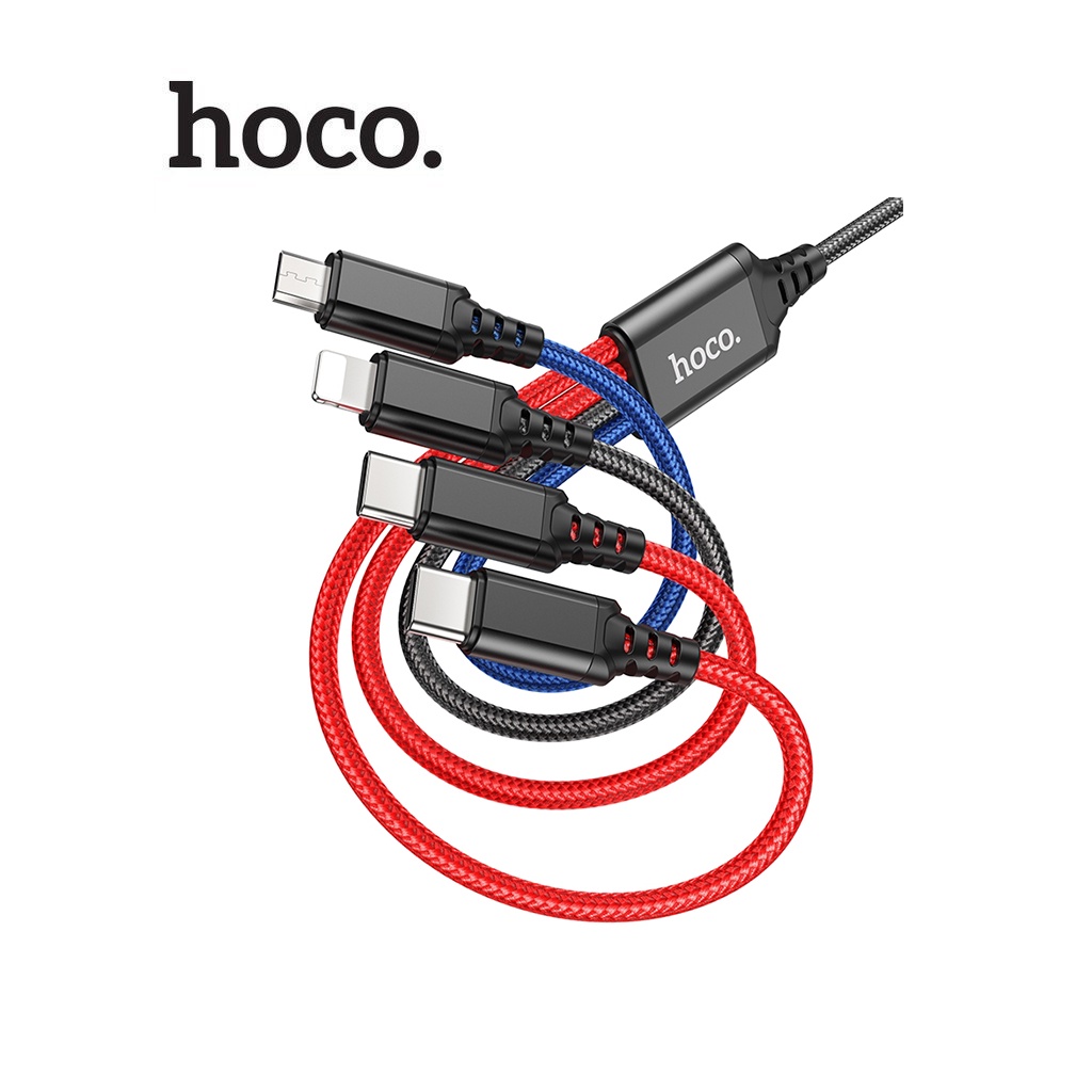 Cáp sạc đa năng 3 màu Hoco X76 4-in-1 2Type-C + Lightning + Micro hổ trợ sạc 2.0A dây dù siêu bền dài 100cm (3 MÀU)