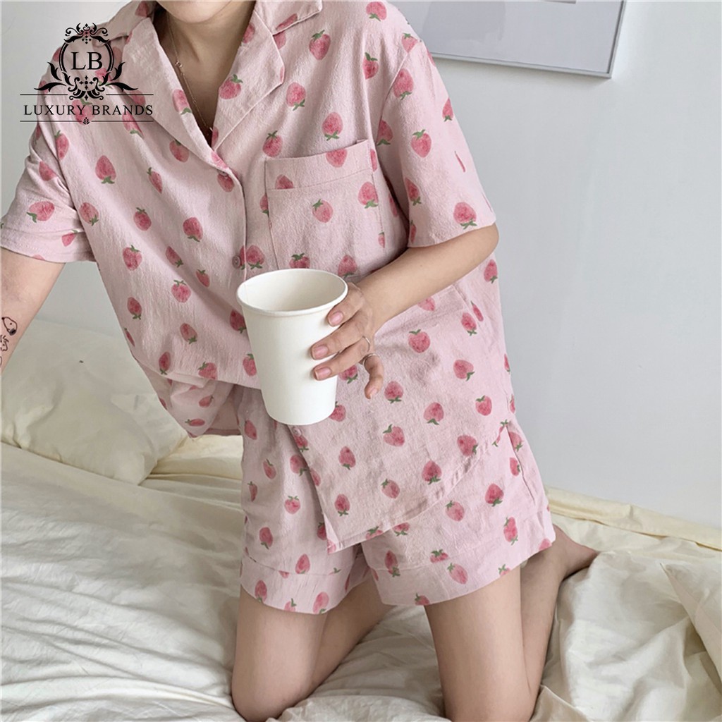[ORDER] Bộ set ngủ pijama ngắn tay chất đẹp hình dâu tây strawberry dễ thương thời trang ulzzang Hàn Quốc cao cấp loại 1 | BigBuy360 - bigbuy360.vn