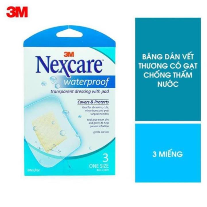 (hàng chính hãng) Băng dán bảo vệ vết thương có gạc Nexcare 3M B100 chống thấm nước 8x10cm gói 3 miếng rất hiệu quả