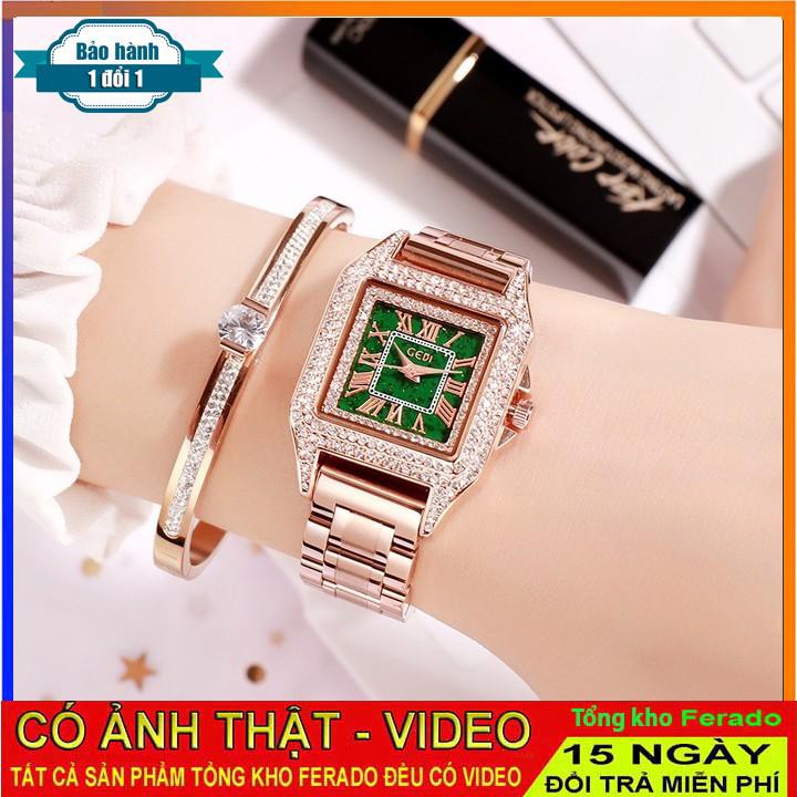 [ xả kho ] Đồng hồ nữ Gedi 71941 dây thép cao cấp mặt vuông đính đá