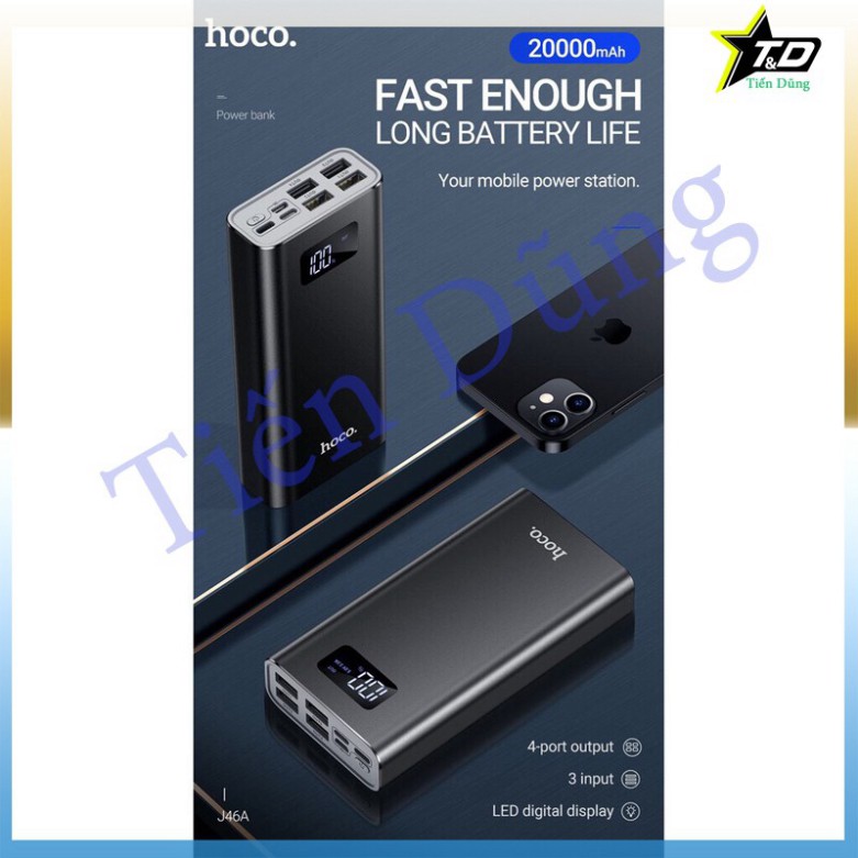 Pin sạc dự phòng Hoco J46A Star ocean 20000mAh 3 cổng vào pin là : Lightning Micro Type-C / 4 cổng Output USB ♥️♥️