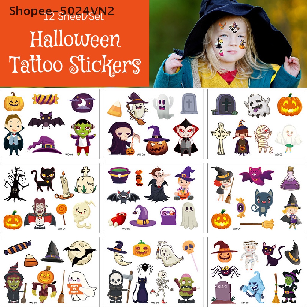 Set 12 Hình Xăm Dán Halloween Cho Bé