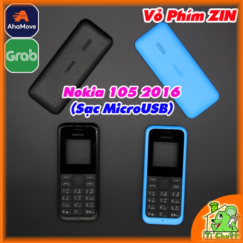Vỏ phím NOKIA 105 2016 ZIN Nguyên Tem Bạc, Model sạc MicroUSB