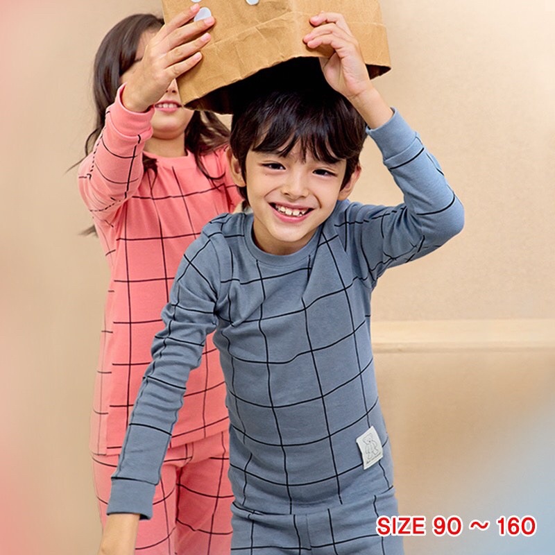 Đồ bộ quần áo dài tay dáng ôm thun cotton mẫu Sọc vuông năm 2022 rất xinh của hãng Unifriend Hàn Quốc mã UND01