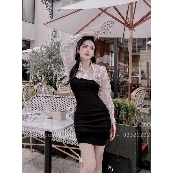 Sét đầm áo khoác ren+ đầm body thun