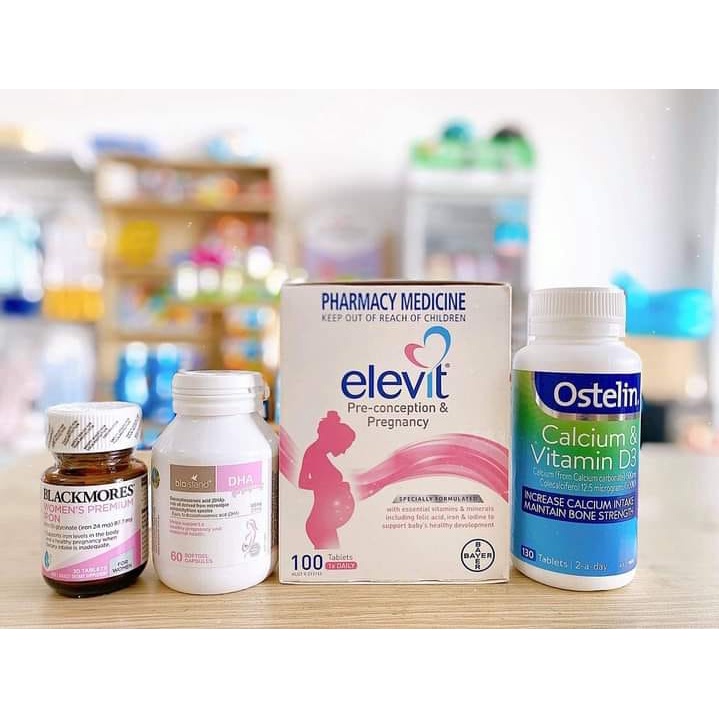 COMBO BẦU ÚC - BỘ TỨ VITAMIN ÚC DÀNH CHO BÀ BẦU DATE 2024 (Elevit bầu, Canxi bầu, DHA bầu, Sắt bầu)