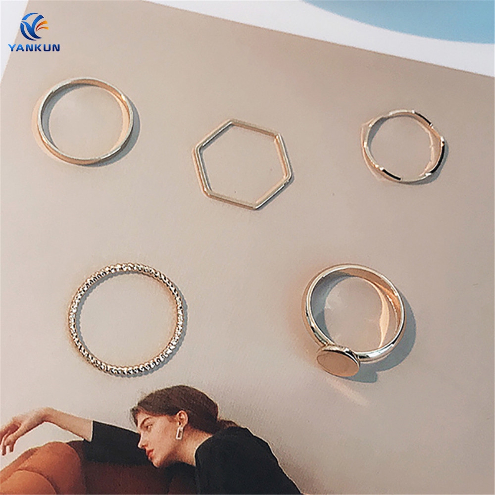 Set 5 Nhẫn Kim Loại Đơn Giản Phong Cách Hàn Quốc Cho Nữ