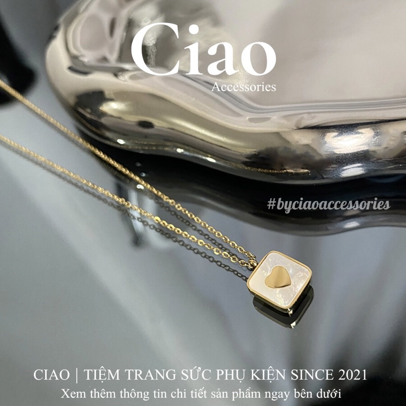 [HOẢ TỐC 1H] Dây chuyền/ Vòng cổ titan không gỉ thiết kế hình tim khảm xà cừ trendy Desi Ciao
