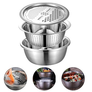 Bộ rổ chậu inox kiêm bào rau củ đa năng