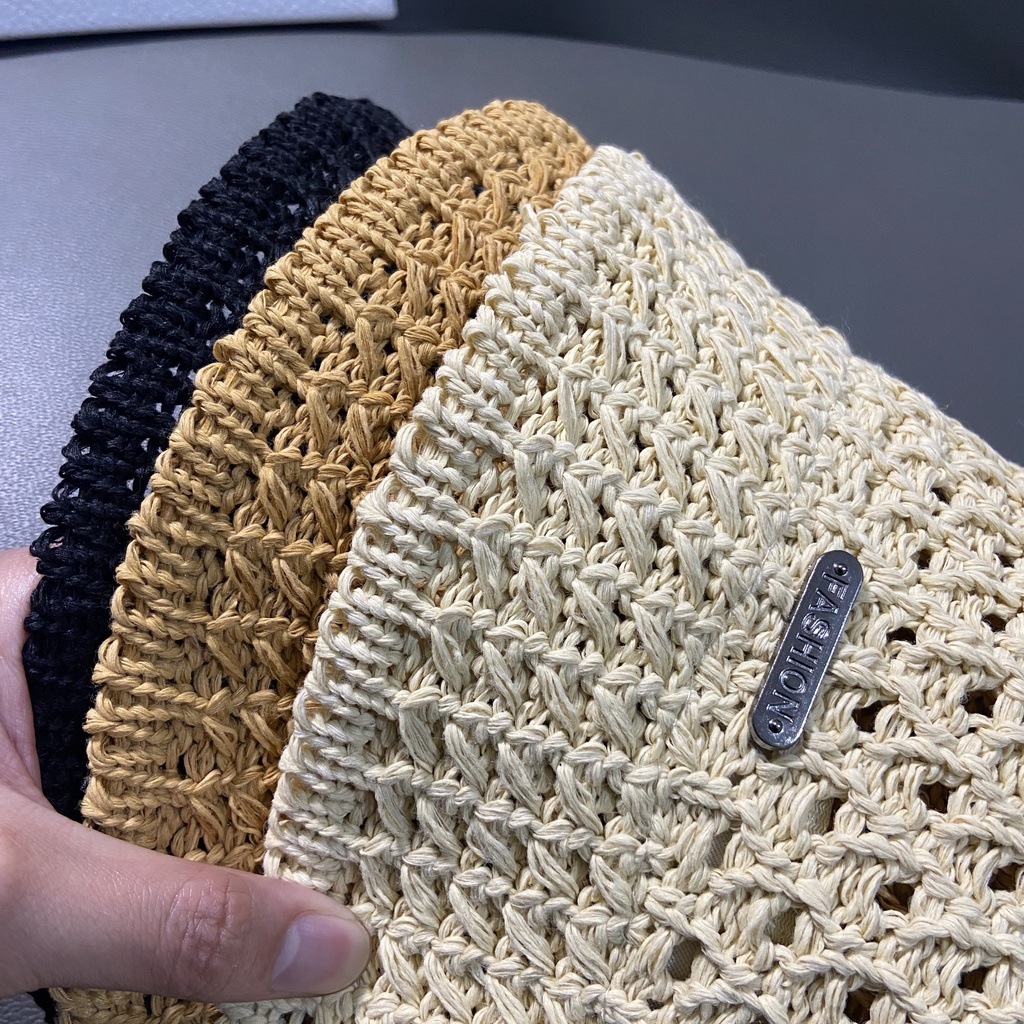 Nón Tai Bèo Đan Cói Phối Lưới Thoáng Khí Phong Cách Hàn Quốc Thời Trang Mùa Hè Xinh Xắn Cho Nữ