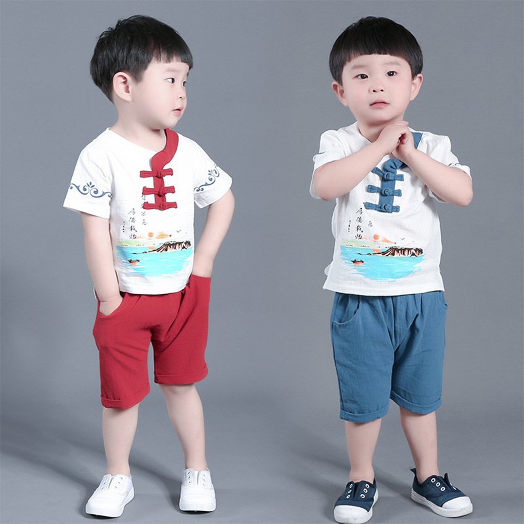Bộ Cộc Tay Bé Trai In Mẫu Cổ Trang Hàn, Quần Áo Hè Cho Bé Chất Đũi Cực Mát Cho Bé Từ 6-27kg - MOOBABY SHOP