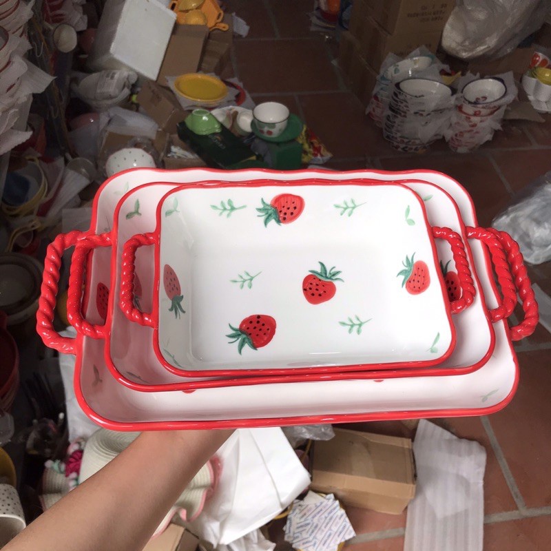 Bộ bát đĩa dâu tây phong cách Châu âu xinh xẻo