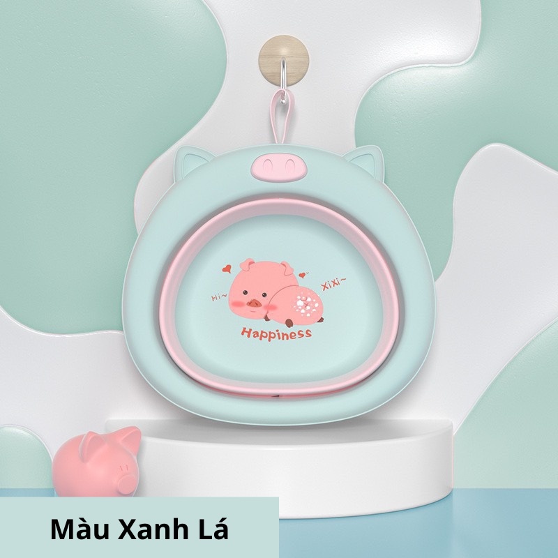 Thau chậu rửa mặt gấp gọn hình bò sữa và chậu rửa mặt gấp gọn hình heo con Happiness đáng yêu cho bé