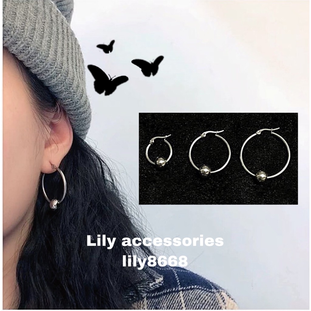 Round Marble Earring khuyên tai titan tròn phối bi không gỉ không đen không dị ứng nam nữ unisex