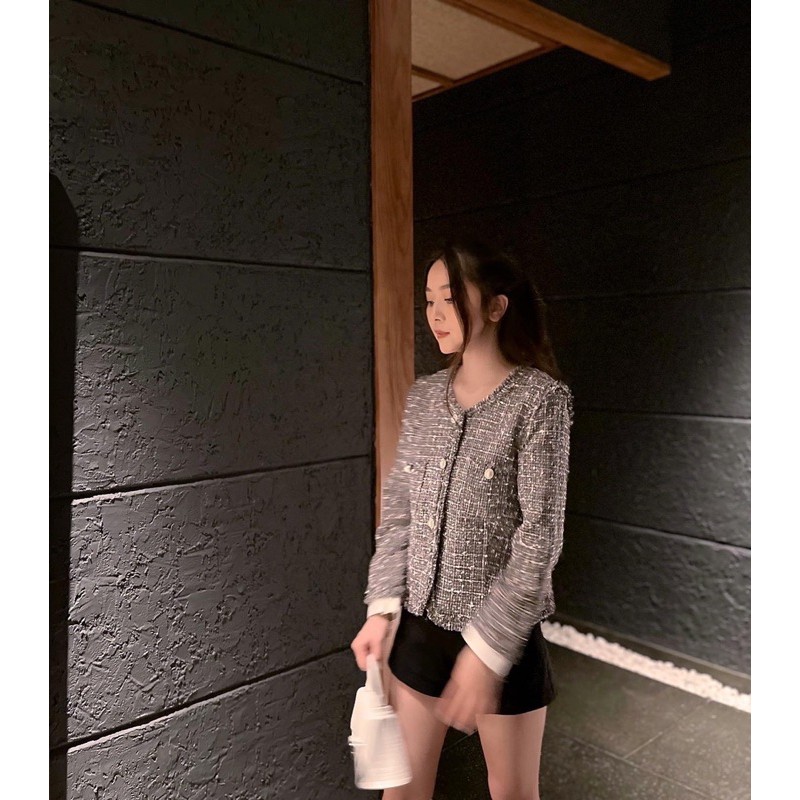 Áo tweed xám đáp tay tingoan DOVE N ROSES/GR