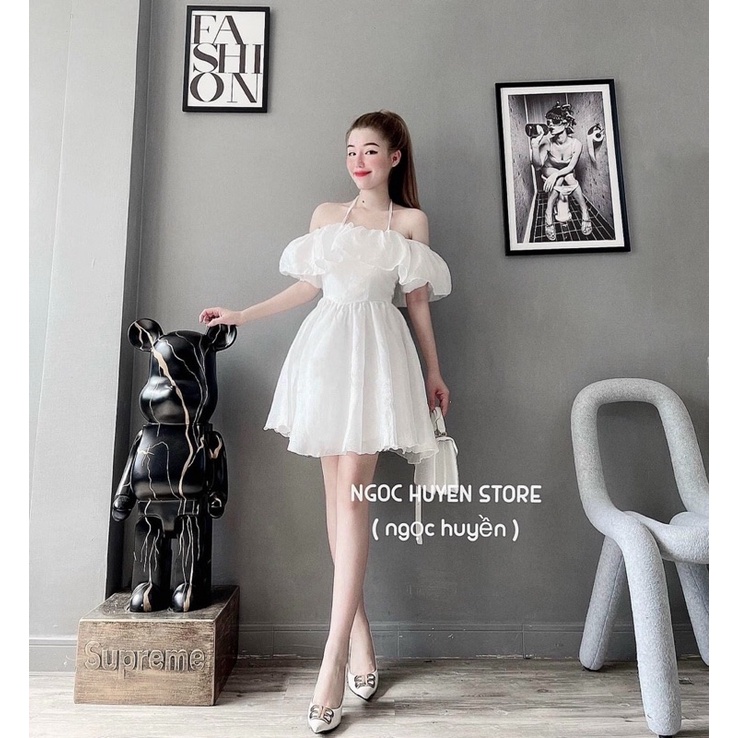 ĐẦM XOÈ BẸT VAI DÂY CỔ CHẤT REN NỔI-HÀNG BÁN SHOP
