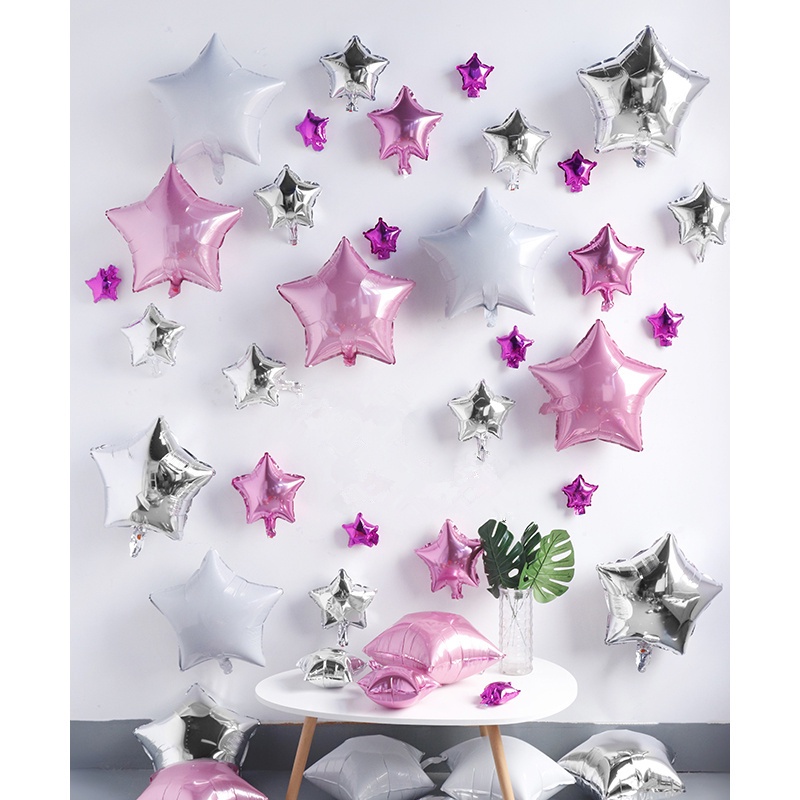 Gói 5 Bong Bóng Lá Nhôm 18 inch Hình Ngôi Sao Màu Vàng Hồng / Trắng / Hồng Dùng Trang Trí Tiệc Cưới / Sinh Nhật