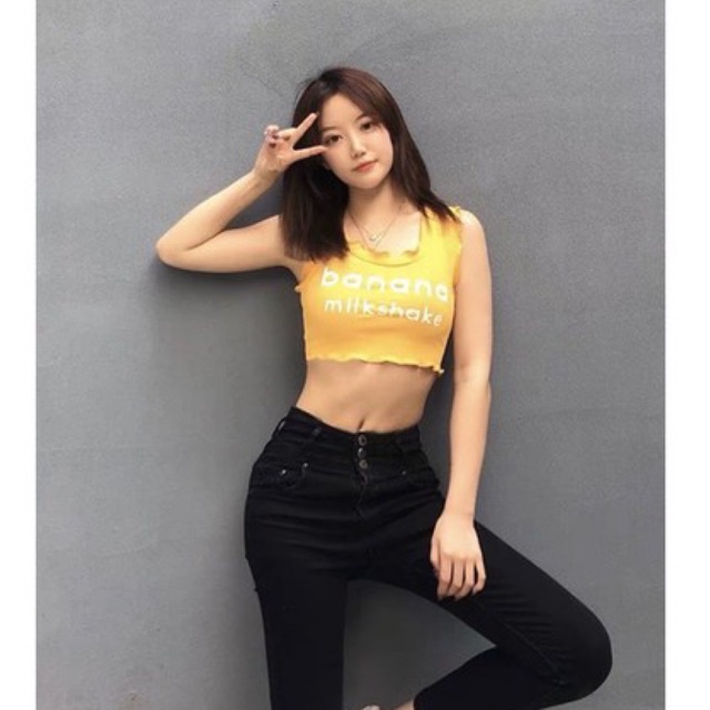 áo croptop balo in chữ banana thời trang