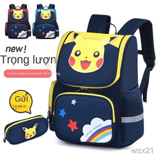 Balo đi học hoạt hình Pikachu học sinh tiểu học Balo học sinh cấp 1,2,3,4, bảo vệ cột sống, nhẹ, dung tích lớn