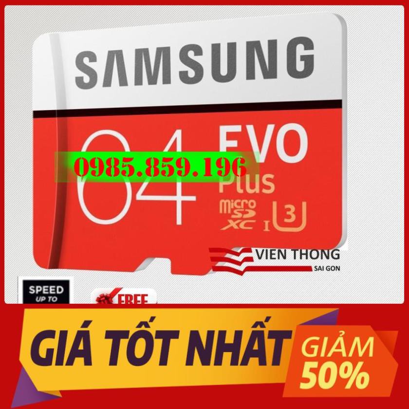 Thẻ nhớ micro SD Samsung Evo Plus 64GB upto 100MB/s U3 + Adapter - (Bảo hành 5 năm) tặng đầu đọc thẻ (ngẫu nhiên)