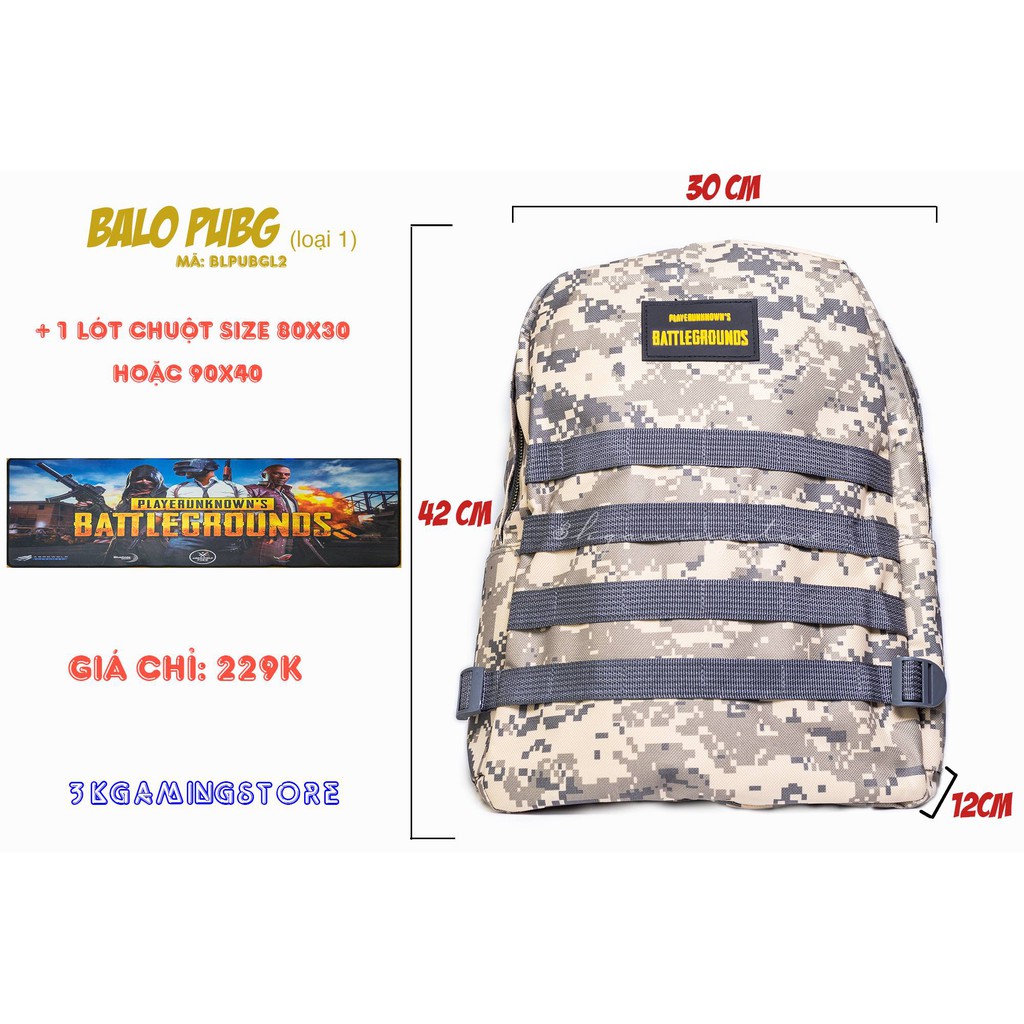 Combo - Balo PUBG Thời Trang Size 42 cm + Lót Chuột Size 80x30 Hoặc 90x40