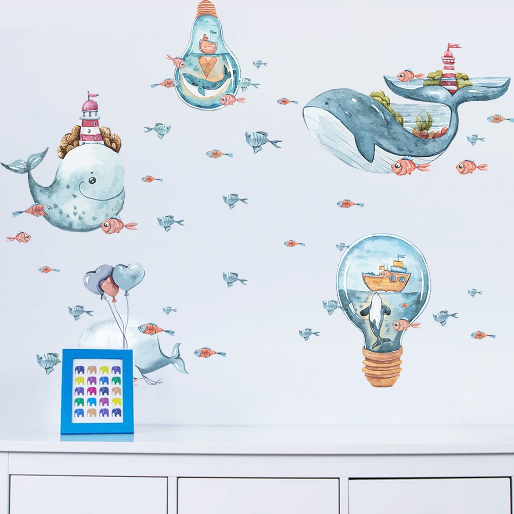Giấy Dán Tường Họa Tiết Cá Heo Đại Dương Hoạt Hình Trang Trí Phòng Bé
