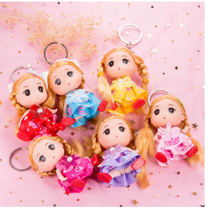 Túi 12 đồ chơi búp bê Chibi chân ngắn đầm ngắn 12Cm, búp bê chibi móc khóa