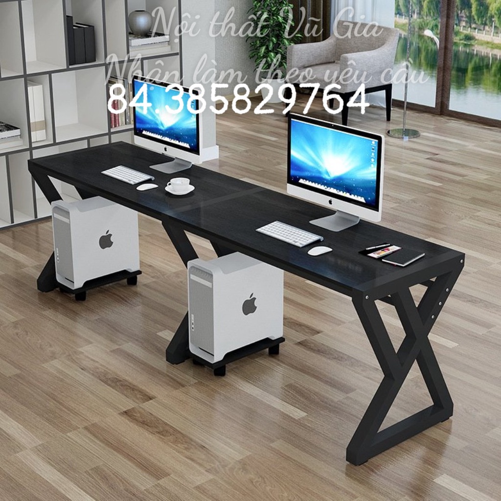 Bàn đôi bàn làm việc 2 người khung sắt gỗ MDF màu sắc tùy chọn d2m x r50cm x c75cm