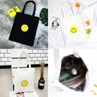 Túi tote vải canvas loại xịn dày dặn có khóa kéo họa tiết mặt cười so cute !